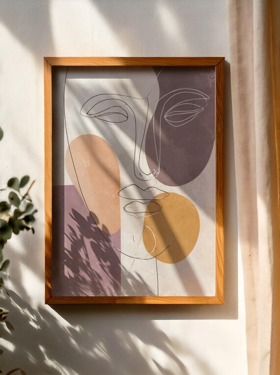 Abstract One Line Face Drawing Minimalist Modern Neutral Poster