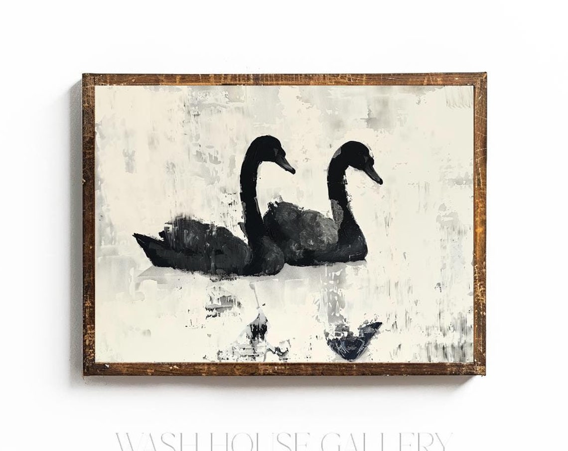 Two Black Swans Minimalist Abstract Ink Painting Art Wall Poster