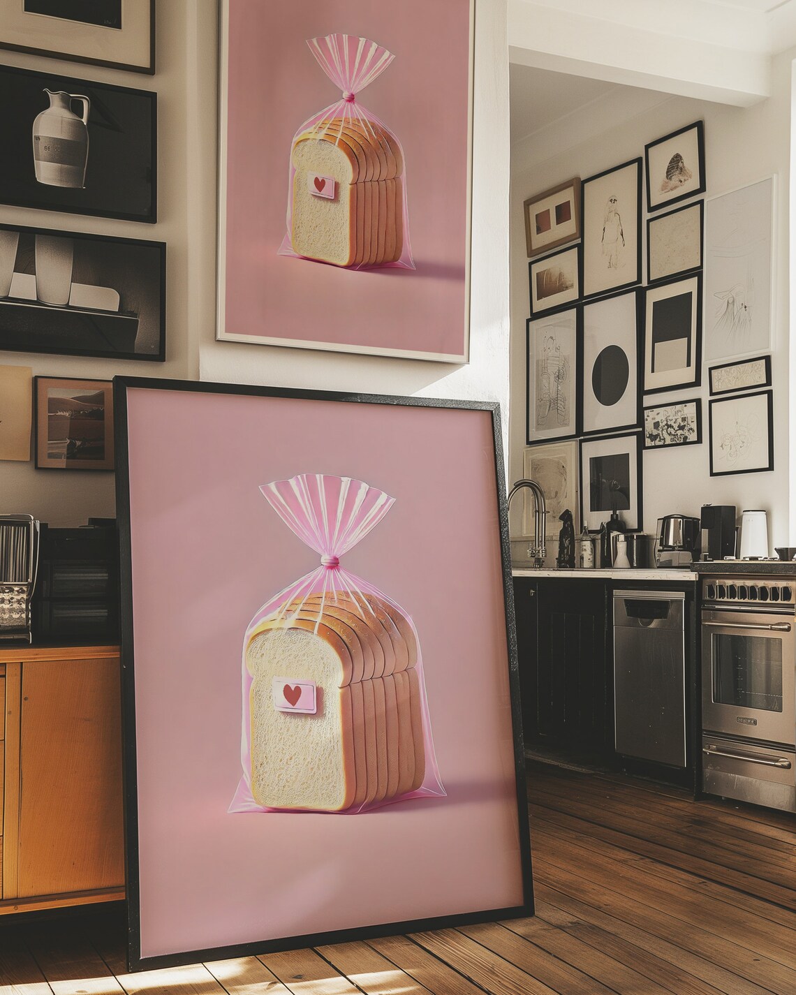 Cute Pink Toast Loaf of Bread in Pink Bag Pop Art Kitchen Poster - Image 3