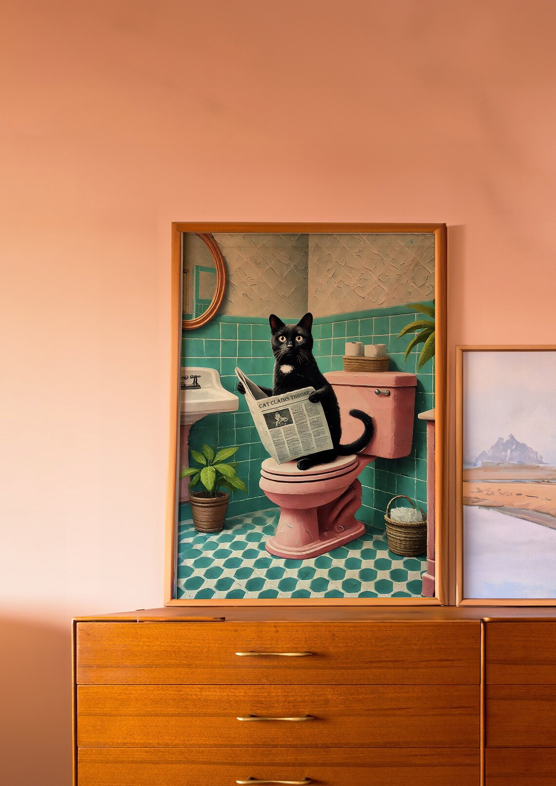 Bathroom Cat Print, Funny Cat Wall Art Poster - Image 2