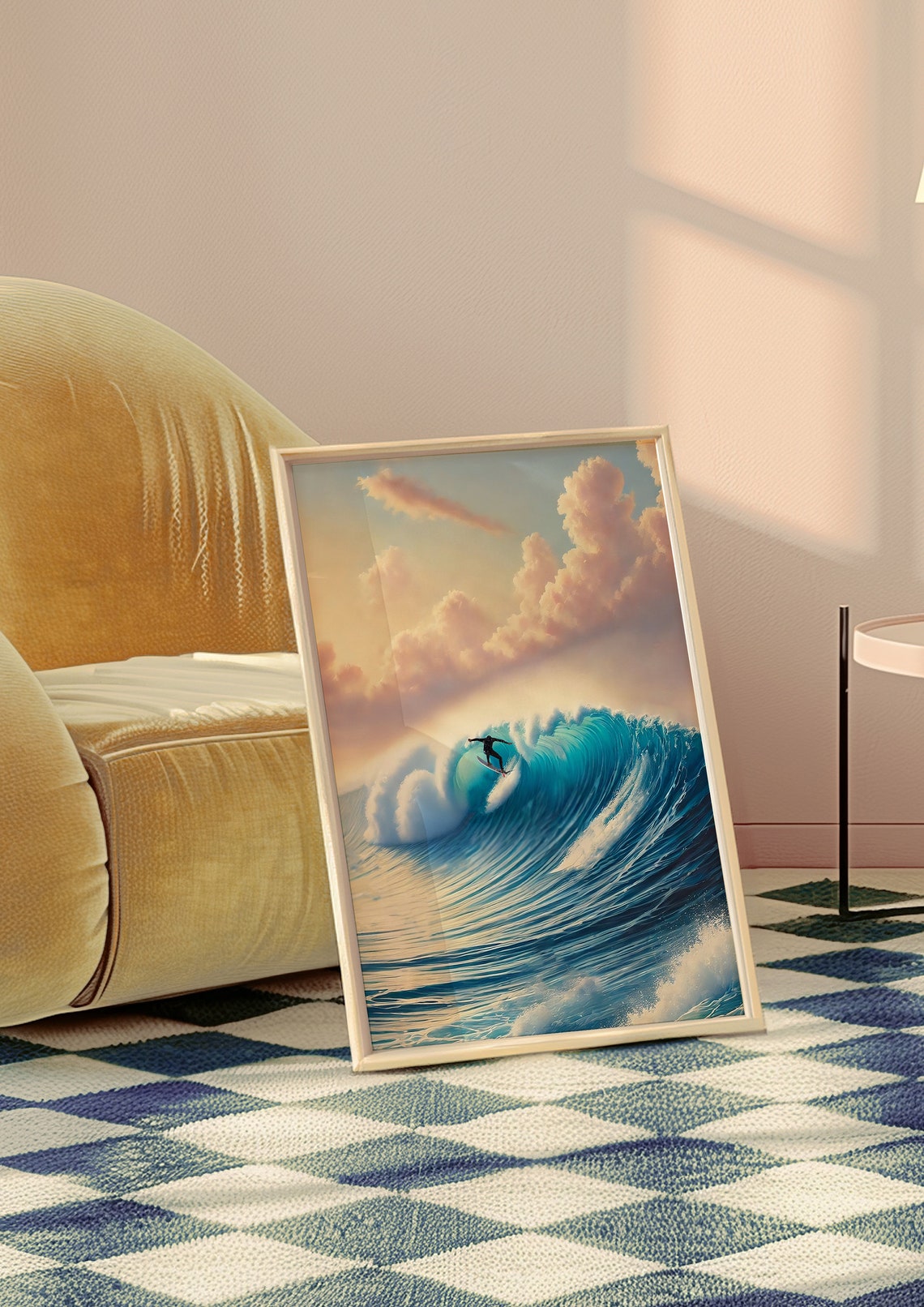 Surfer Riding A Giant Turquoise Wave At Sunrise Surf Art Poster - Image 3