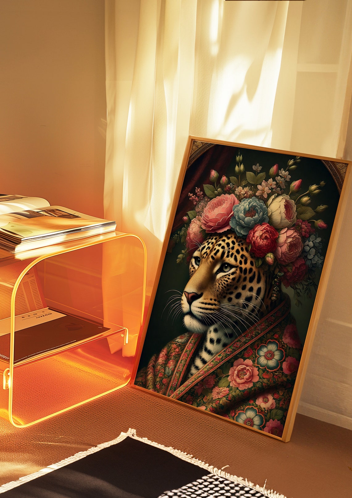 Leopard In Floral Headdress Regal Maximalist Baroque Art Poster - Image 3
