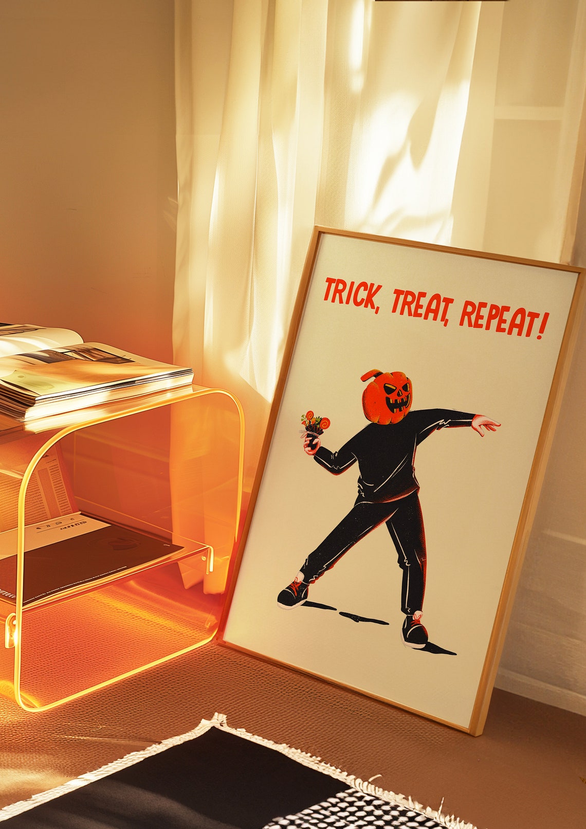 Trick Treat Repeat Pumpkin Head Flower Thrower Halloween Wall Art - Image 3