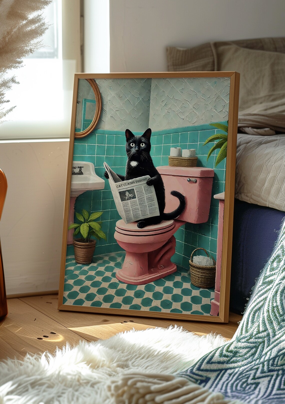 Bathroom Cat Print, Funny Cat Wall Art Poster - Image 4