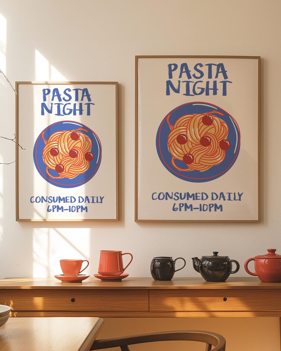 Pasta Night Spaghetti and Meatballs Retro Italian Kitchen Poster - Image 4