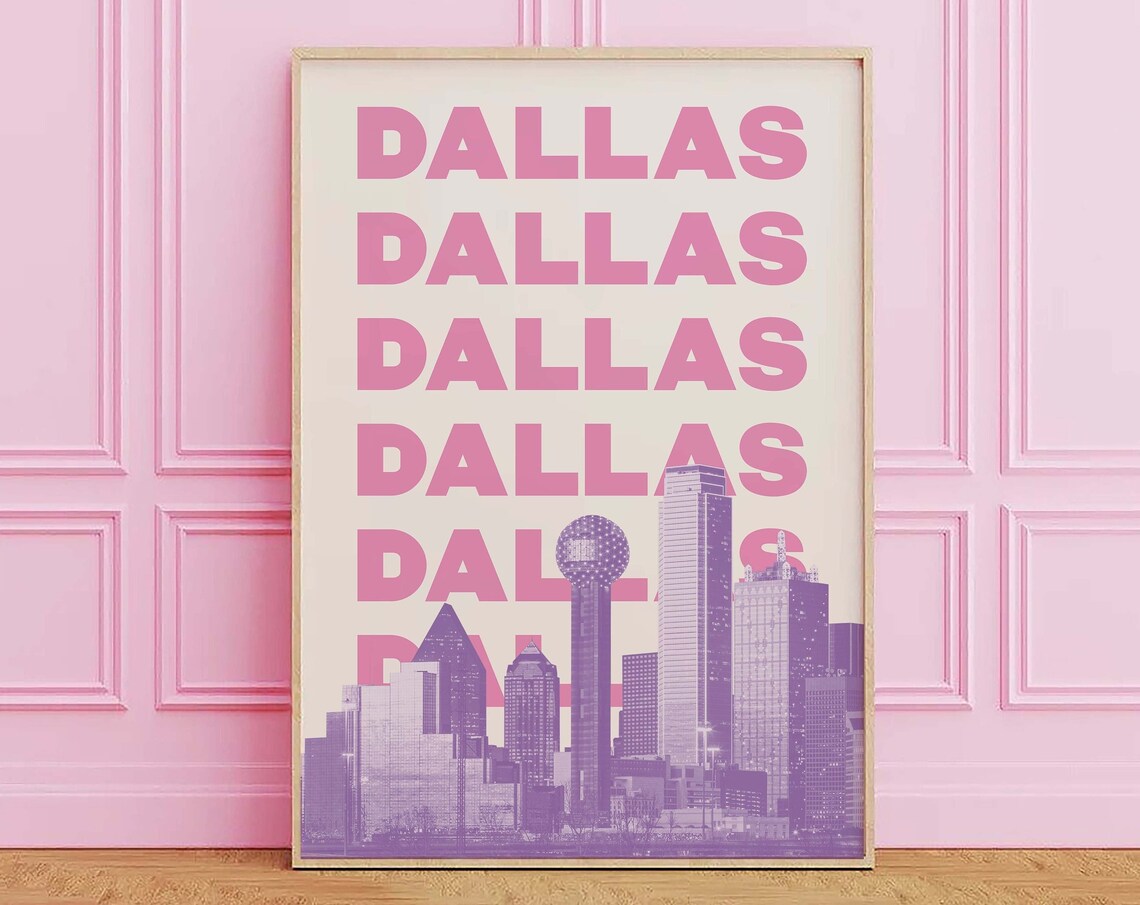 Dallas Texas Purple Skyline Pink Lettering Art Poster for Wall Decor - Image 4