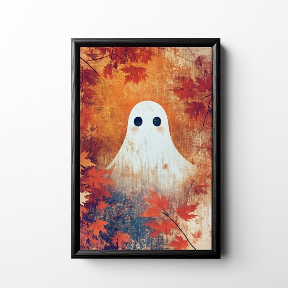 Fall Ghost Art Print, Cute Halloween Decor