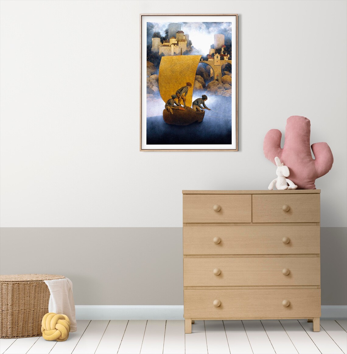 Dreamy Golden Sailboat Boys Castle Vintage Storybook Art Poster - Image 2