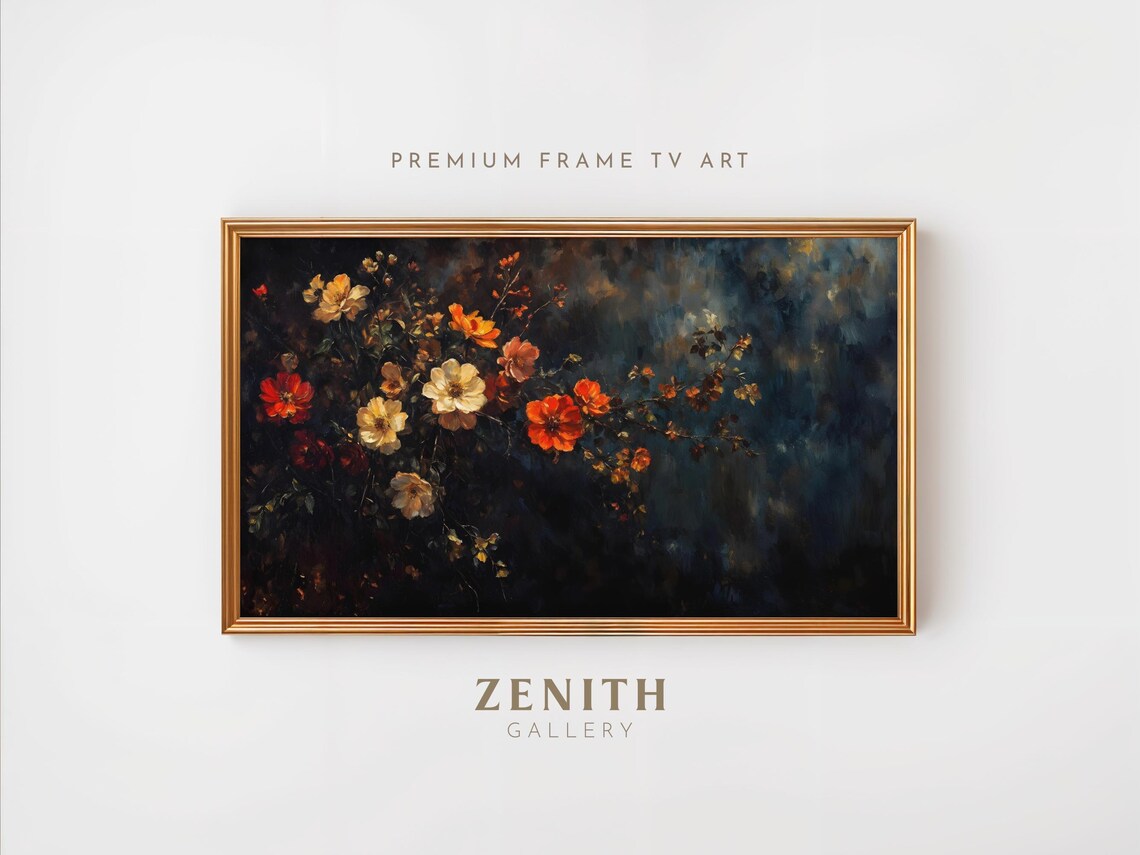 Fall Floral Frame TV Art, Vintage Autumn Flowers