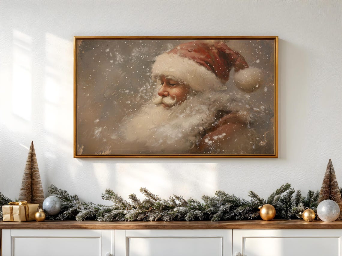 Santa Claus Snowy Night Vintage Christmas Portrait Wall Art Poster - Image 4
