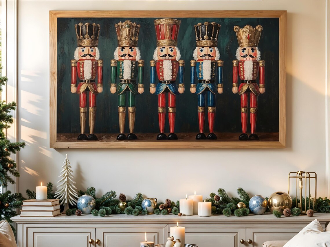 Christmas Nutcracker Frame Tv Art Moody Holiday Nutcracker Painting For Frame Tv Antique Christmas Decor - Image 3