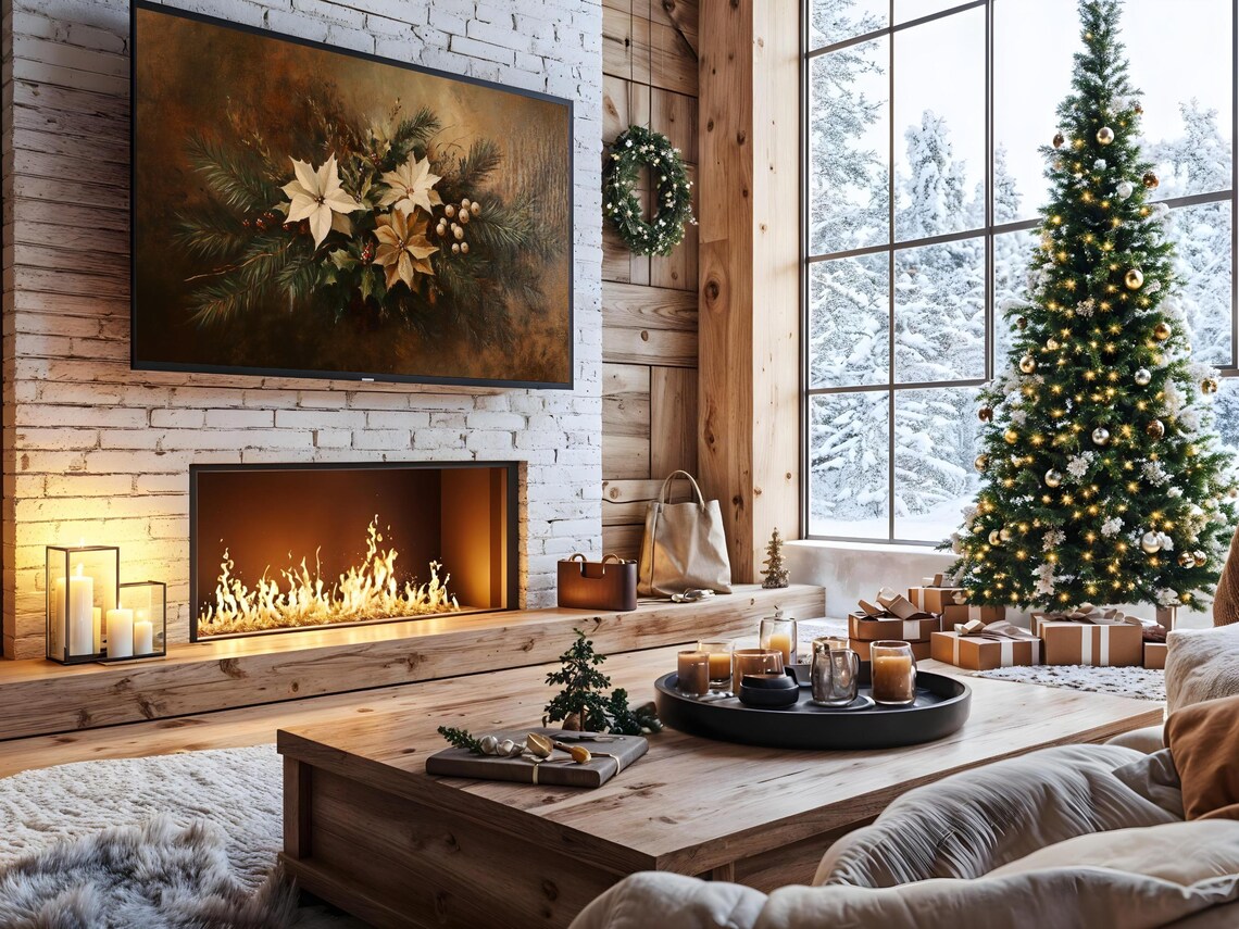 Winter Floral Frame Tv Art Vintage Dark Moody Christmas Artwork For Frame Tv - Image 2