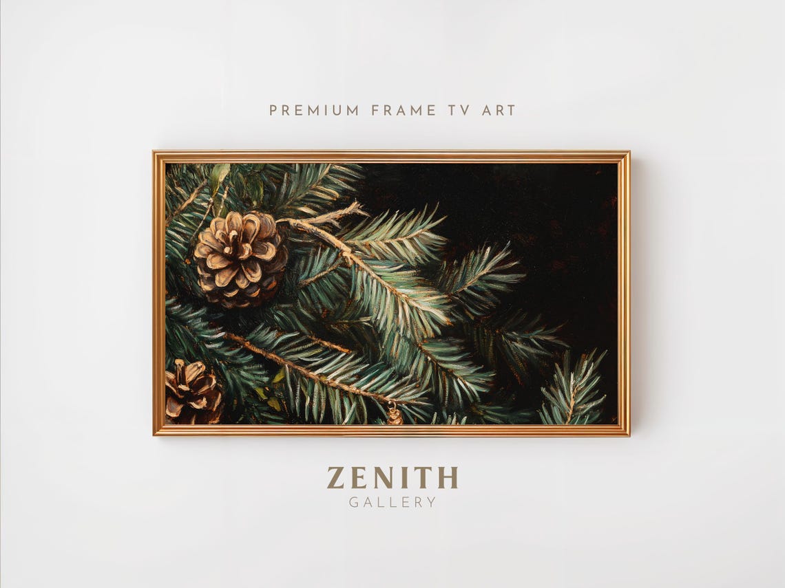 Pine Cones Evergreen Branches Dark Christmas Botanical Art Poster - Image 4