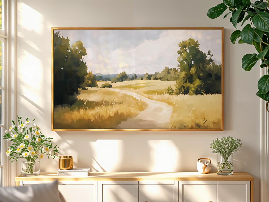 Country Road Golden Summer Field Trees Vintage Landscape Art Poster - Image 2