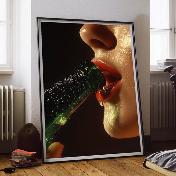 Woman Drinking Beer Photography Art Print