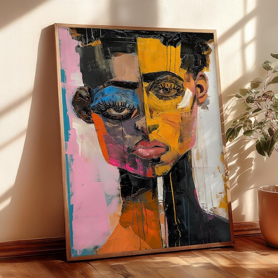 Together Abstract Portrait Wall Art Print Home Decor For Her Expressionism Colorful