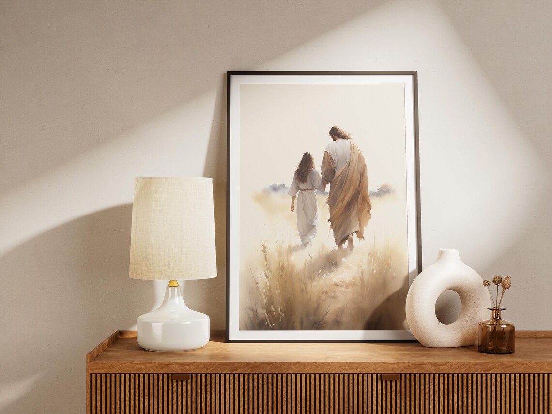 Jesus Walking With A Woman Christian Wall Art - Image 4