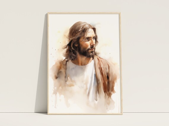 Jesus Christ Son of God Soft Watercolor Face Portrait Art Poster