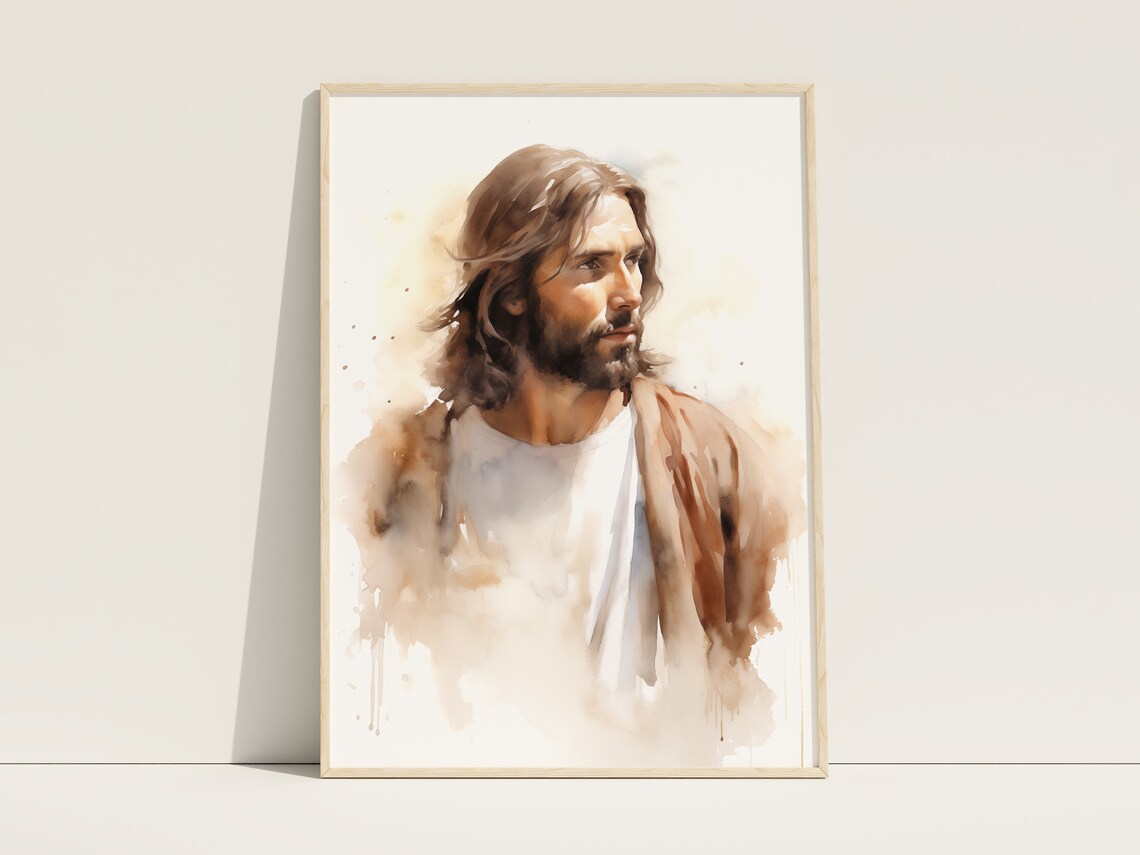 Jesus Christ Son of God Soft Watercolor Face Portrait Art Poster