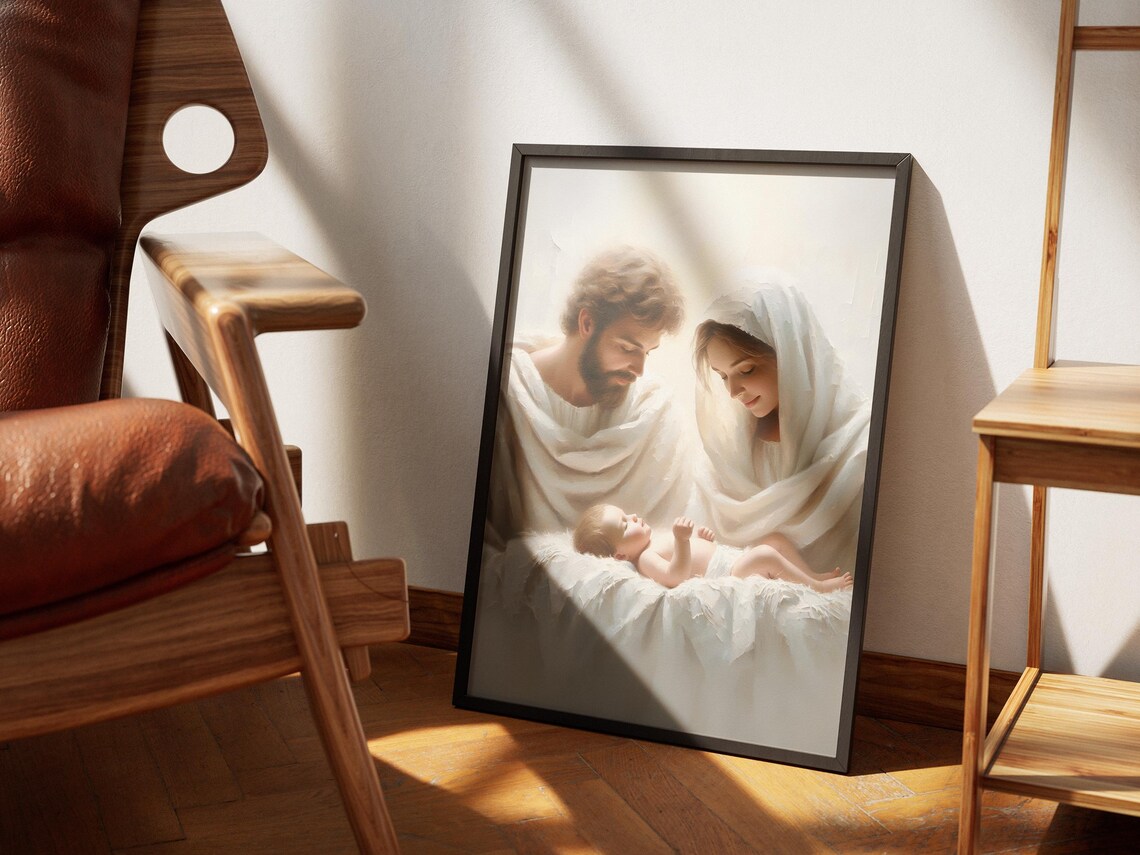 Nativity Scene Joseph Mary Baby Jesus Watercolor Christmas Art Poster - Image 2
