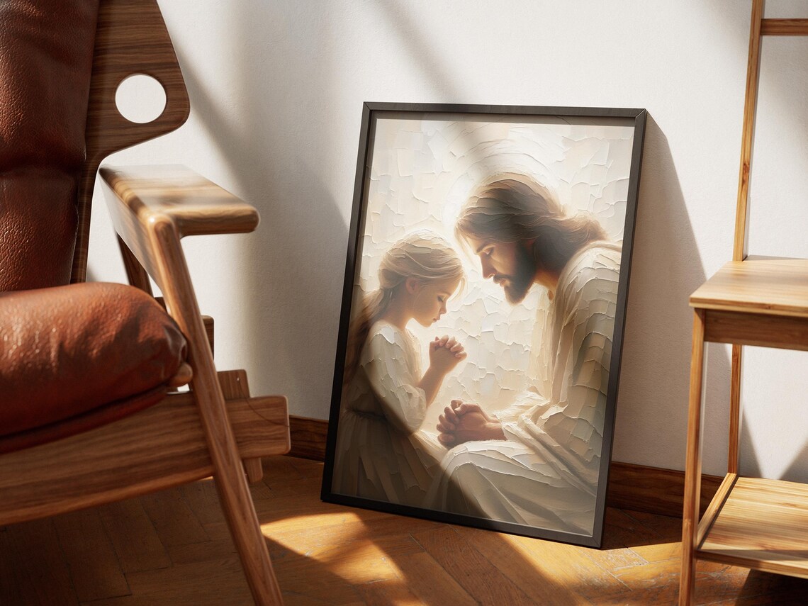 Her Little Prayer: Jesus and Little Girl Art Print - Image 2