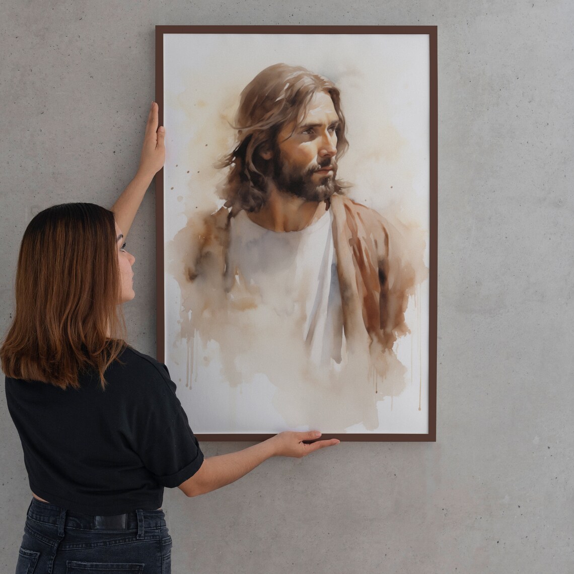 Jesus Christ Son of God Soft Watercolor Face Portrait Art Poster - Image 2