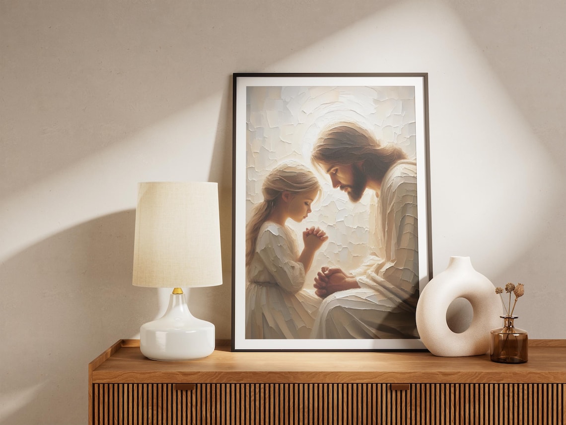 Her Little Prayer: Jesus and Little Girl Art Print - Image 4