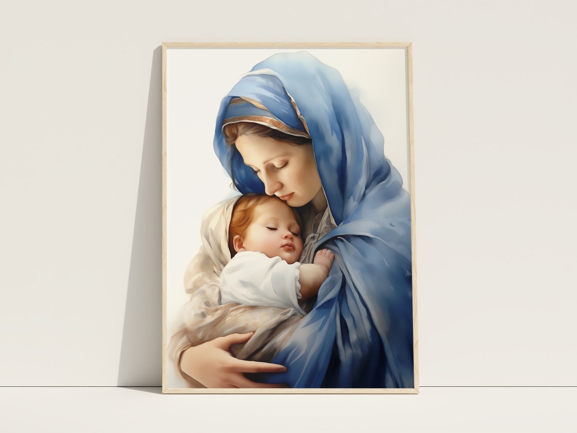 Mary And Baby Jesus Print Mary Mother Of God Bible Art Christian Wall Art Virgin Mary Jesus Christ Baby First Holy Communion