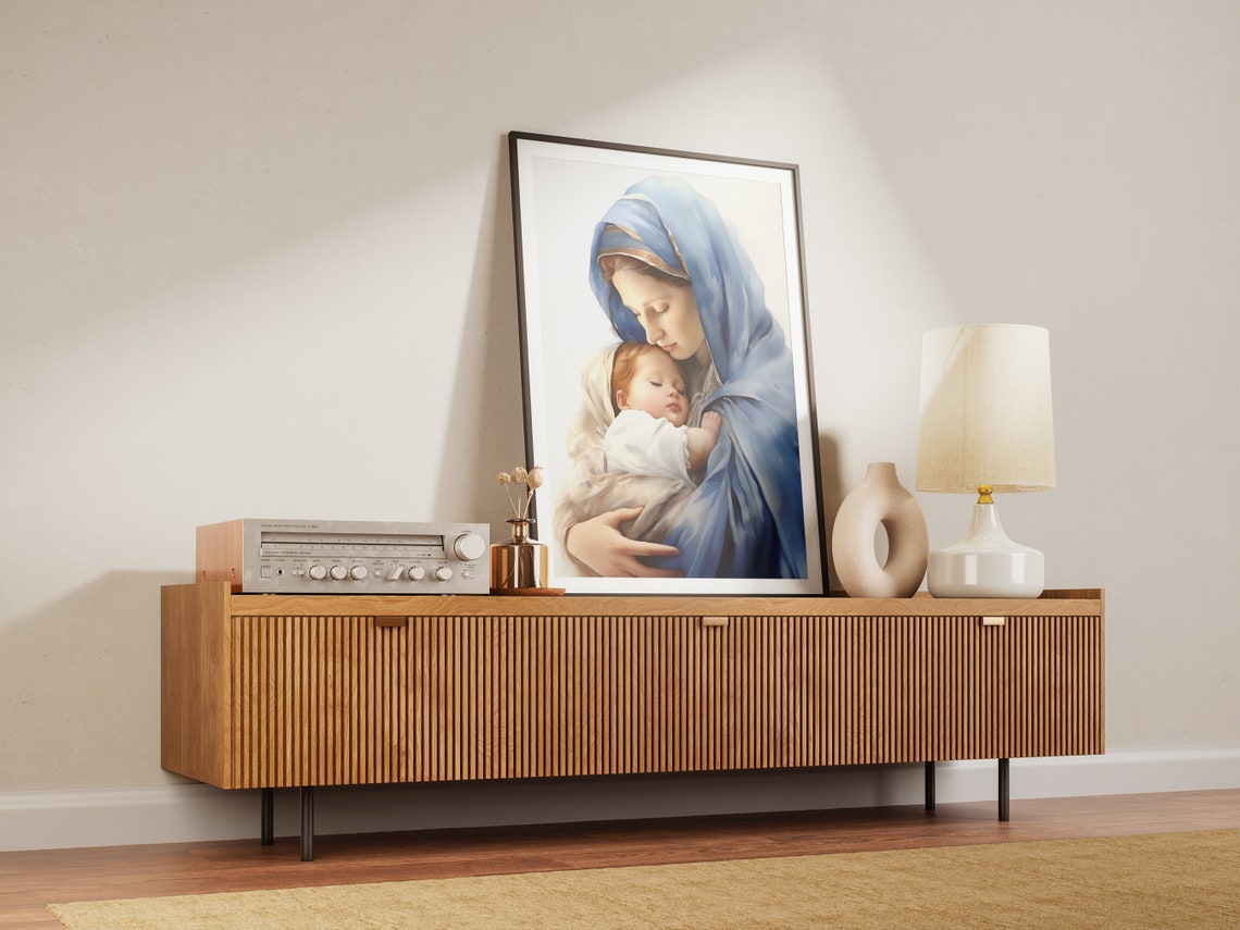 Mary And Baby Jesus Print Mary Mother Of God Bible Art Christian Wall Art Virgin Mary Jesus Christ Baby First Holy Communion - Image 3