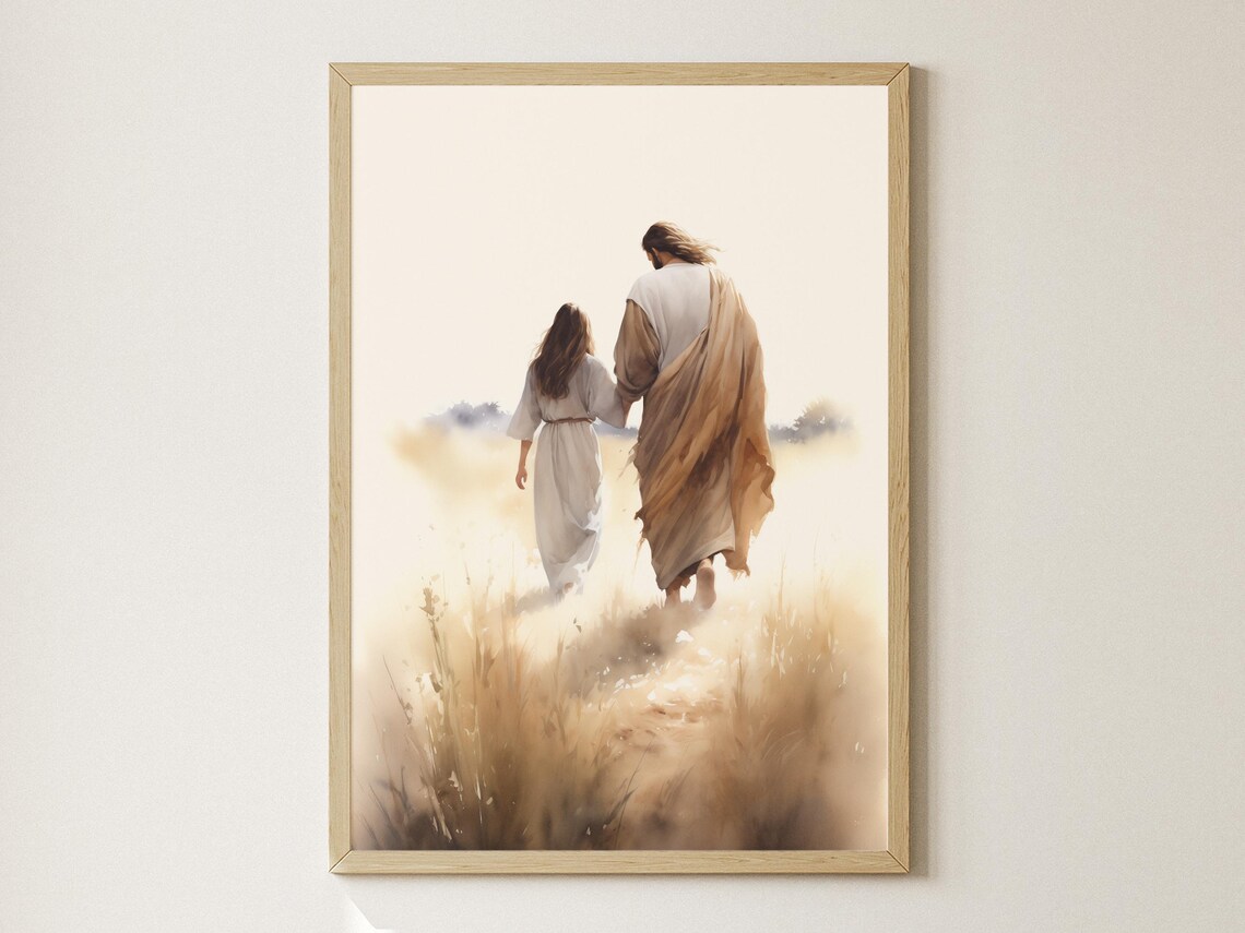 Jesus Walking With A Woman Christian Wall Art