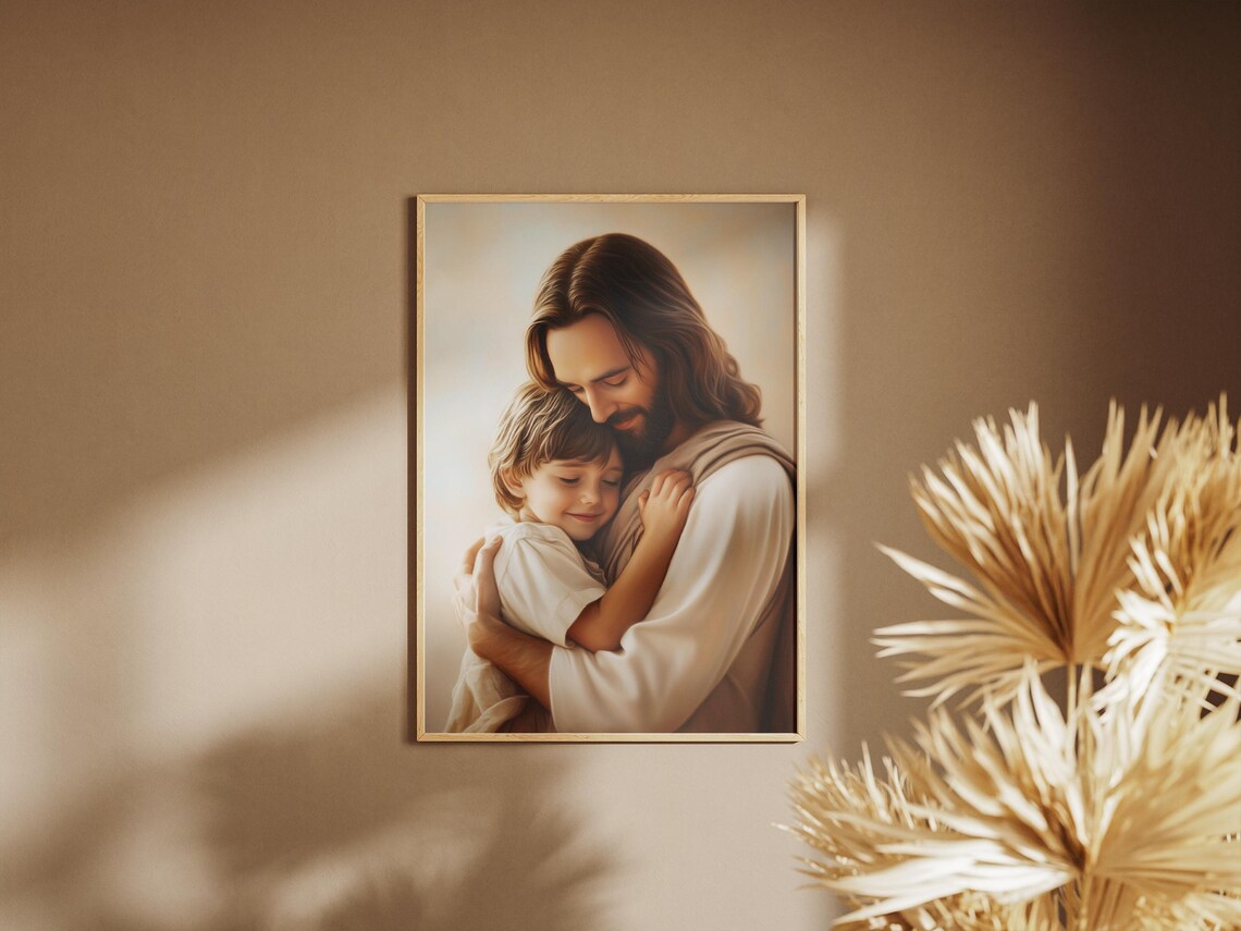 Jesus Christ Hugging Little Boy Tender Embrace Christian Gift Poster - Image 3