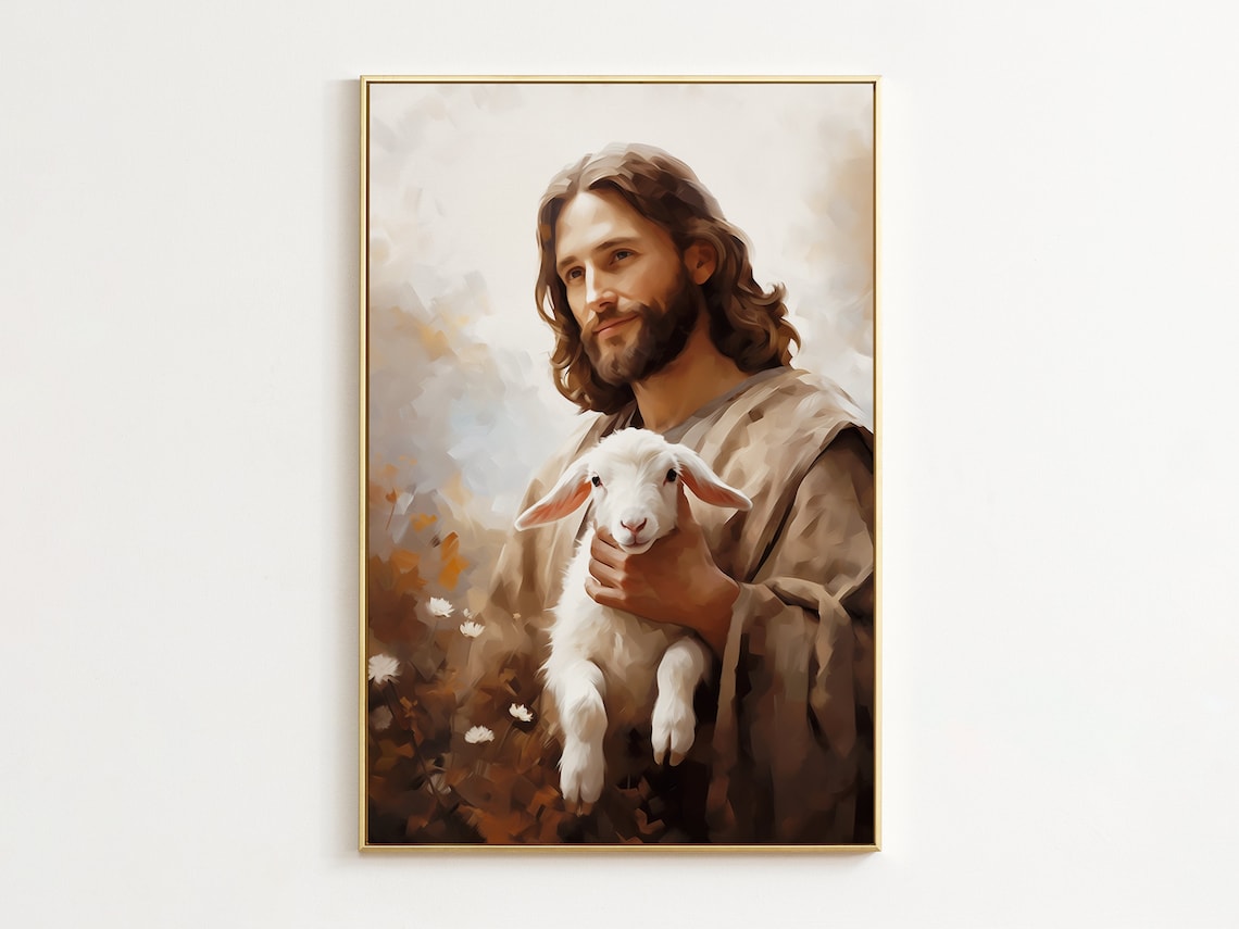 Jesus and Lamb Christian Religious Art Print