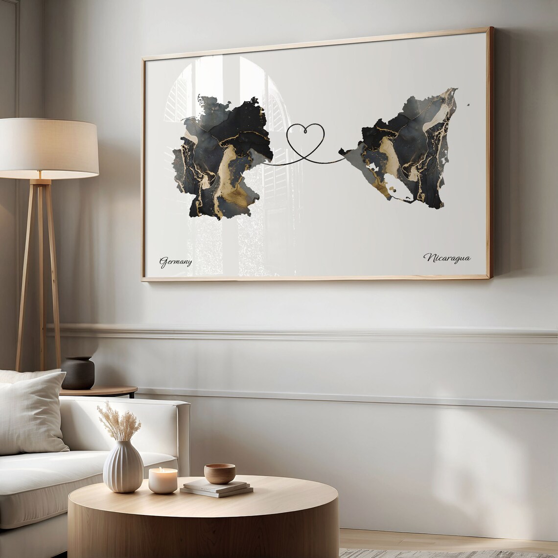 Germany and Nicaragua Marble Heart Map Long Distance Love Poster - Image 2