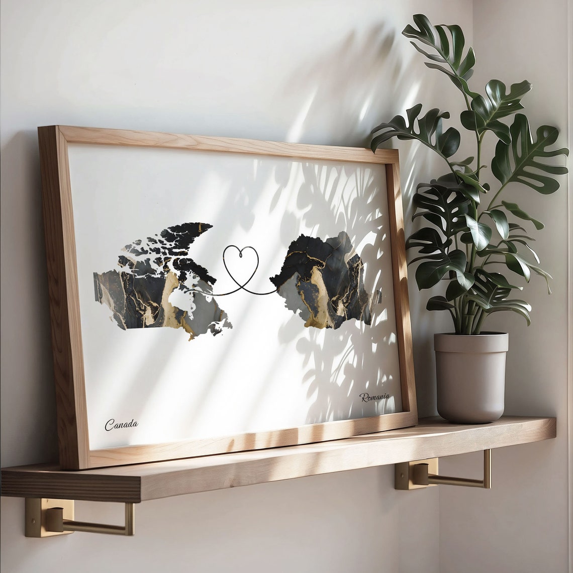 Canada to Romania Marble Map with Heart Long Distance Love Poster - Image 3