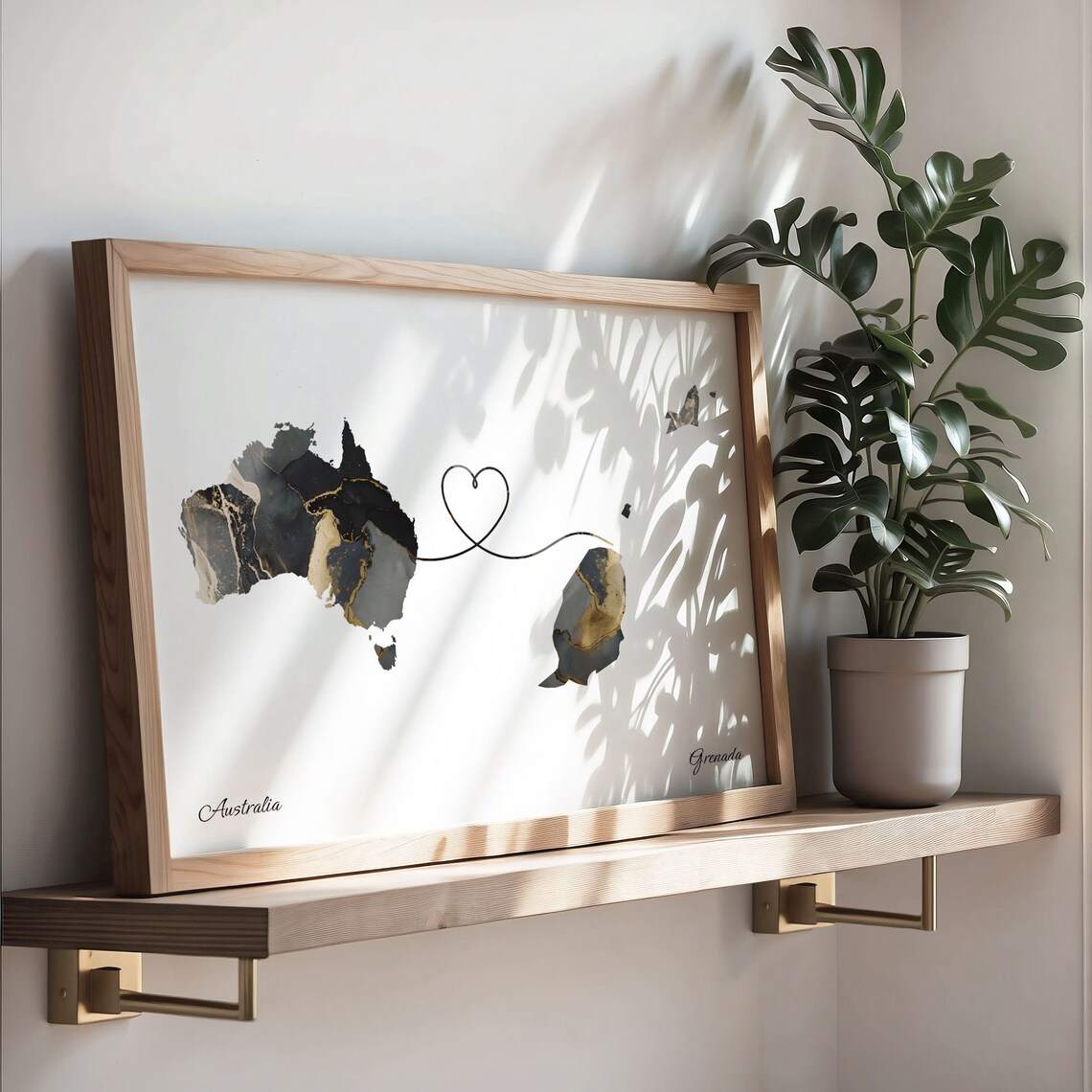 Australia To Grenada Marble Heart Map Two Country Long Distance Gift Poster - Image 3