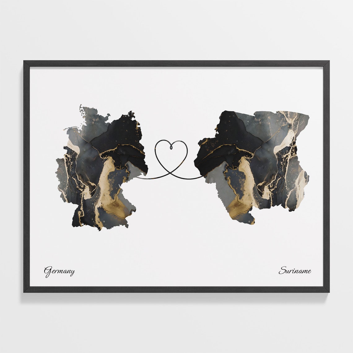 Germany and Suriname Marble Heart Map Long Distance Love Poster