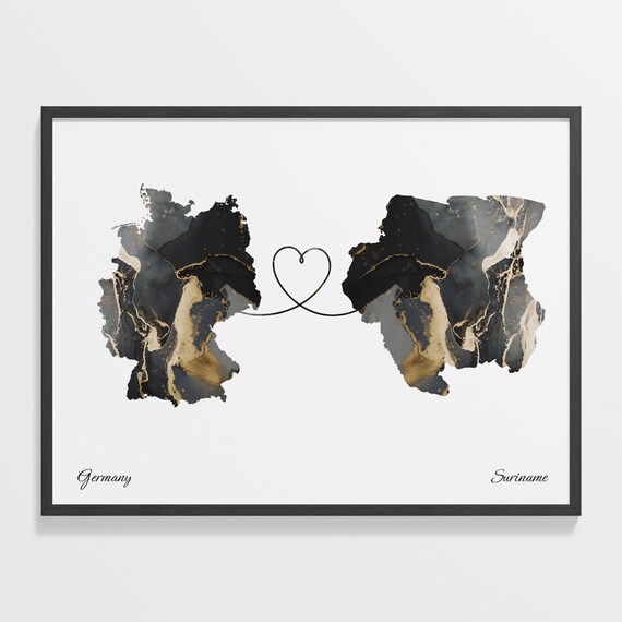 Germany and Suriname Marble Heart Map Long Distance Love Poster