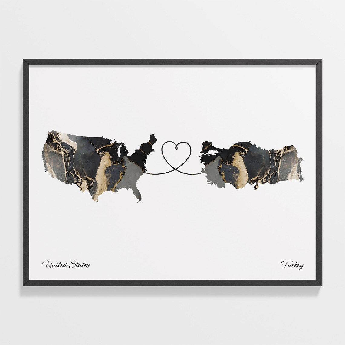 USA to Turkey Map Poster, Travel Wall Art