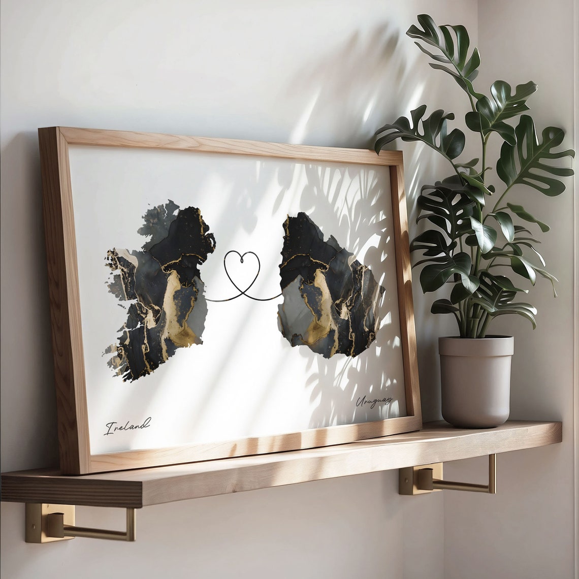 Ireland and Uruguay Black and Gold Marble Two Countries Map Poster - Image 3