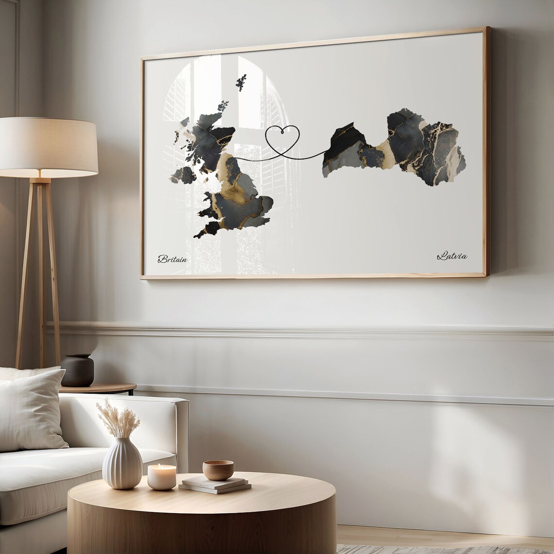 Britain To Latvia Map Poster, Two Countries Travel Art - Image 2