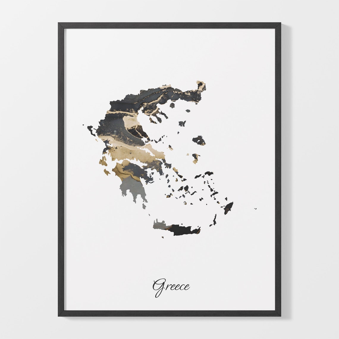Greece Black and Gold Marble Country Map Elegant Decor Poster
