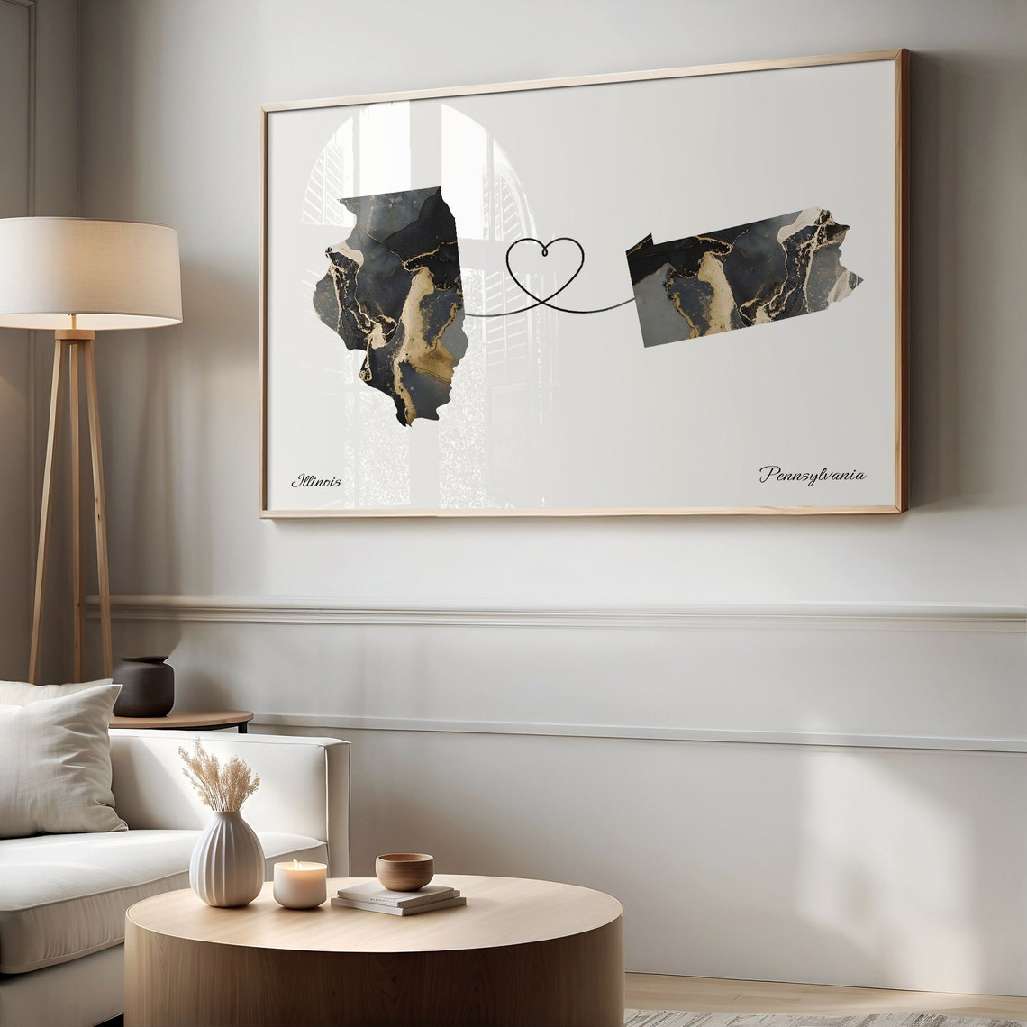 Illinois to Pennsylvania Marble State Map Heart Love Gift Poster - Image 2
