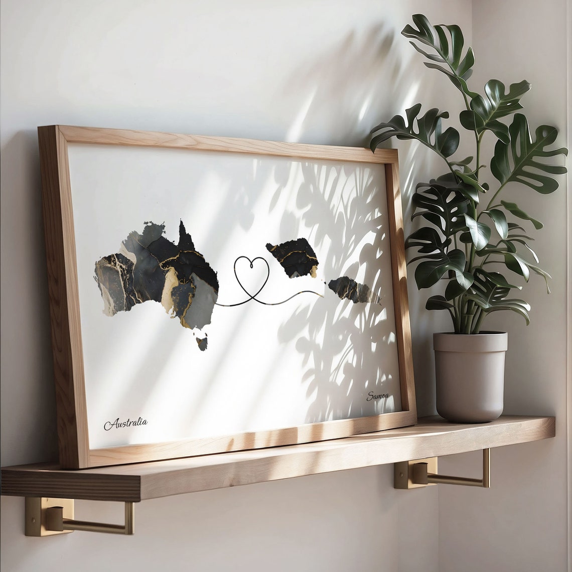 Australia Samoa Long Distance Love Heart Marble Map Gift Poster - Image 3
