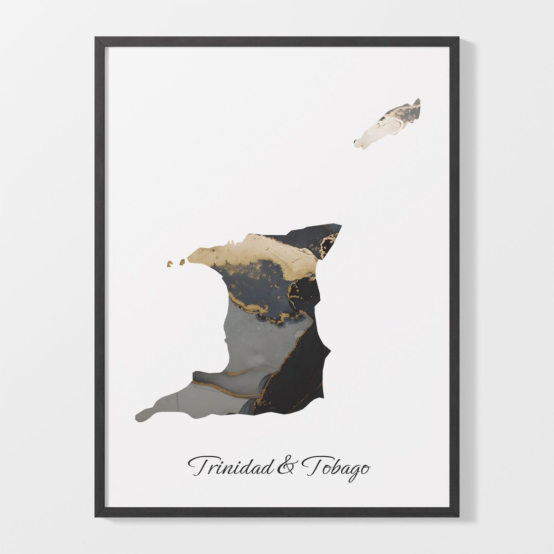 Trinidad And Tobago Map Black Gold Marble Elegant Art Poster