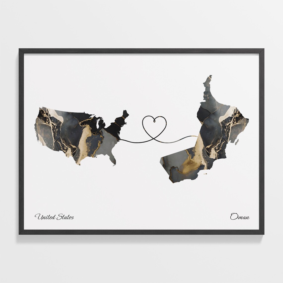 USA to Oman Map Poster, Travel Wall Art Print