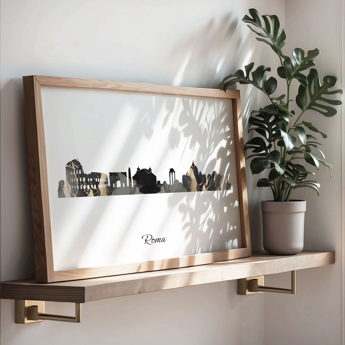 Elegant Roma Italy Black Gold Marble Skyline Silhouette Print - Image 3