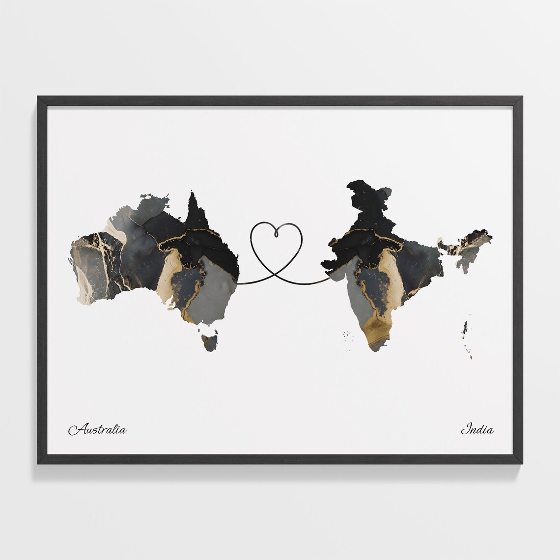 Australia to India Map Travel Poster Art Print