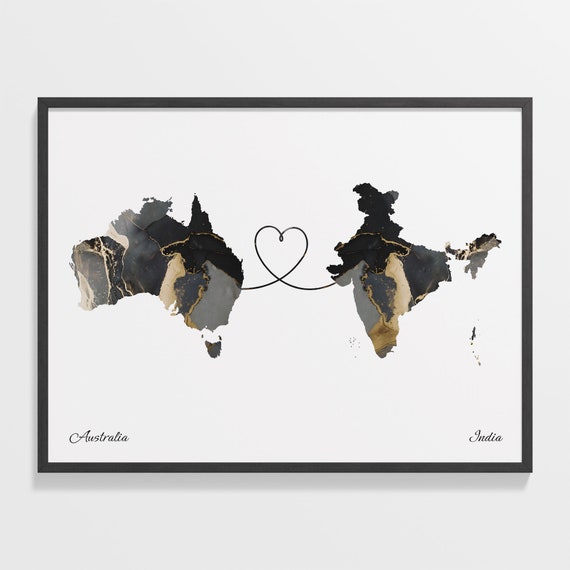 Australia to India Map Travel Poster Art Print