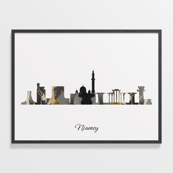 Niamey Luxury Black Gold Marble City Skyline Silhouette Poster