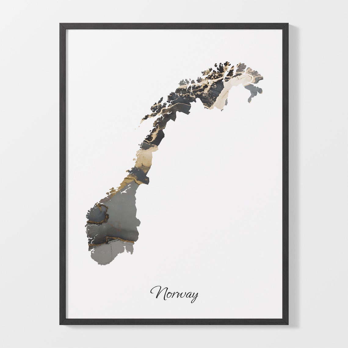 Norway Black And Gold Marble Map Minimalist Elegant Art Poster